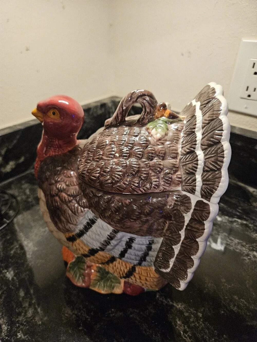 Vintage Ceramic Turkey Soup Tureen Matching Acorn Ladle Excellent Condition,
